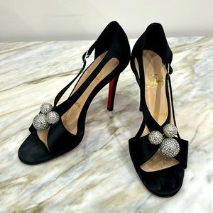 CHRISTIAN LOUBOUTIN PALACE STRASS BLACK SATIN 36 6